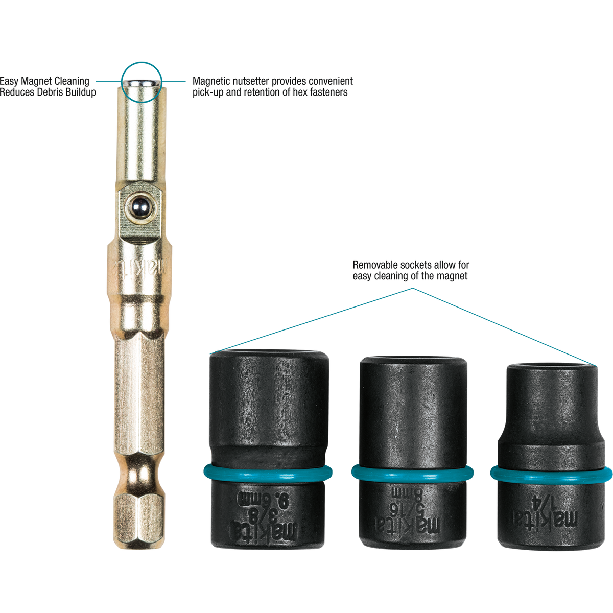 Makita B-40375 Steckschlüssel-Set Abnehmbar, Gold – 3-teilig, Für Nutsetter Und Schraubarbeiten