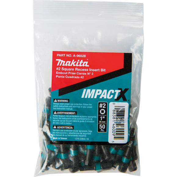 Makita A-96528 ImpactX™ #2 Square Recess 1″ Insert Bit, 50 pack