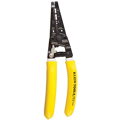 Klein Tools K1412 Wire Cutter / Wire Stripper, Dual NM Cable Stripper / Cutter Cuts Solid Copper Wire, Strips 12 and 14 AWG Solid Wire