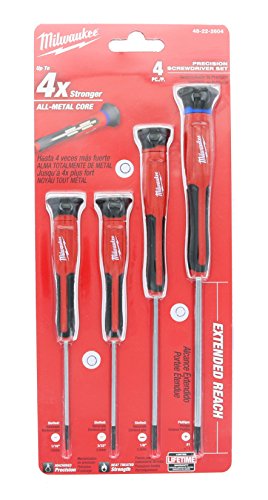 Milwaukee 48-22-2604 4-Piece Precision Screwdriver Set with 360 Degree Rotating Back Caps and Color Coded Identification Markings