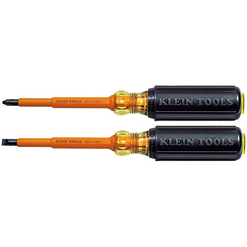 Klein Tools 33532-INS Electrical Insulated Screwdriver Set of 2, 4-Inch Phillips andCabinet Set, Made in USA