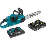Makita XCU04PT1 (36V) LXT Lithium-Ion Brushless Cordless (5.0Ah) 18V X2 16" Chain Saw Kit with 4 Batteries, Teal