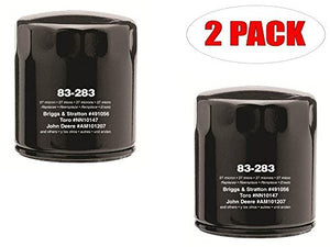 Oregon 83-283 Oil Filter Replaces John Deere AM101207 Briggs & Stratton 491056 Toro NN10147 (2 Pack)