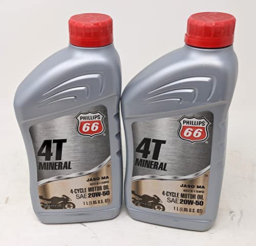 Phillips 66 (Pack of 2) 4T SAE20W-50 4-Cycle Engine Oil Quart for ATV and Motorcycles