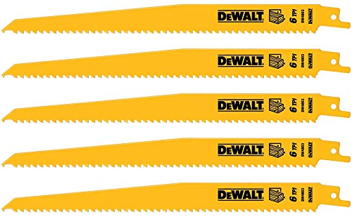 DEWALT Reciprocating Saw Blades, Tapered Back, Bi-Metal, 9-Inch 6-TPI, 5-Pack (DW4803)
