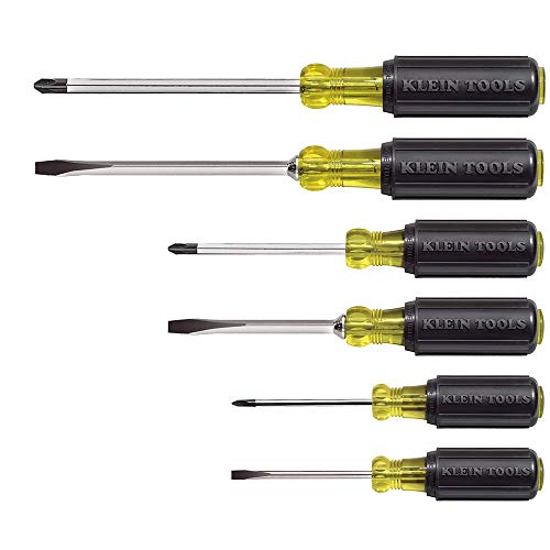 Klein Tools 85074 Screwdriver Set 6-Piece Includes 3 All-Purpose Flathead, 3 Phillips, Cushion Grip Comfort, Precision Machined Screwdrivers