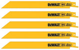 DEWALT Reciprocating Saw Blades, Straight Back, Bi-Metal, 8-Inch, 18 TPI, 5-Pack (DW4821)