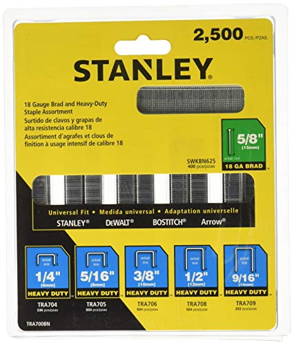 STANLEY Brad Nails, Heavy-Duty Staple and Brad Assortment, 2500-Pack, 18/24 GA (TRA700BN)