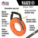 Klein Tools 56333 Fish Tape, Steel Wire Puller with Double Loop Tip, Optimized Housing and Handle, 1/8-Inch x 120-Foot