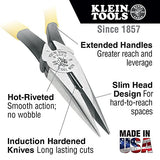 Klein Tools D203-7 Long Nose Side-Cutter Stripping Pliers, Induction Hardened and Heavier For Increased Cutting Power, 7-Inch