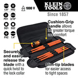 Klein Tools 32288 Insulated Screwdriver, 8-in-1 Screwdriver Set with Interchangeable Blades, 3 Phillips, 3 Slotted and 2 Square Tips
