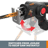 WORX WX550L 20V AXIS 2-in-1 Reciprocating Saw and Jigsaw with Orbital Mode, Variable Speed and Tool-Free Blade Change