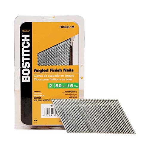 BOSTITCH Finish Nails, FN Style, Angled, 15GA, 2-Inch, Indoor use, 1000-Pack (FN1532-1M) (Package May Vary)