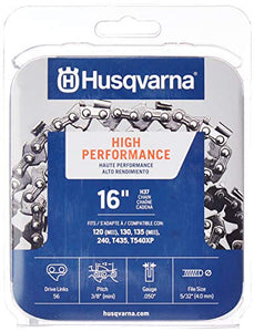 Husqvarna Chainsaw Chain 16" .050 Gauge 3/8 Pitch Low Kickback Low-Vibration, Orange/Gray (531300446)