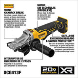 DEWALT 20V MAX XR Angle Grinder with Brake, 5-Inch, Flathead Paddle Switch, Tool Only (DCG413FB)