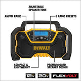 DEWALT 12V/20V MAX* Portable Radio, Bluetooth, Cordless, Jobsite, Tool Only (DCR028B)