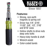 Klein Tools 32807MAG 7-in-1 Nut Driver, Magnetic Driver has SAE Hex Nut Sizes 1/4 to 9/16-Inch, Cushion Grip Handle for Added Torque