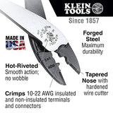 Klein Tools 1005 Cutting / Crimping Tool for 10-22 AWG Terminals and Connectors, Terminal Crimper for Insulated and Non-Insulated Terminals