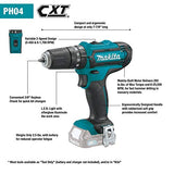 Makita PH04Z 12V max CXT Lithium-Ion Cordless 3/8" Hammer Driver-Drill, Tool Only, Teal