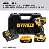 DEWALT 20V MAX XR Impact Driver Kit, Brushless, 3-Speed, 1/4-Inch, 4.0-Ah (DCF887M2)
