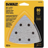 DEWALT DWASPTRI08 Hook and Loop Triangle 80 Grit Sandpaper, 12-Pack