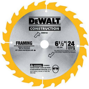 DEWALT 6-1/2-Inch Circular Saw Blade, ATB Framing with 5/8-Inch Arbor, 24-Tooth (DW9154)