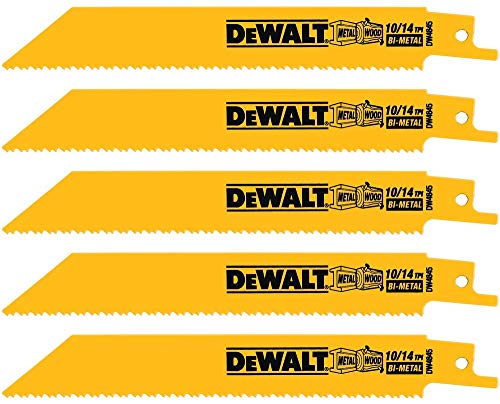 DEWALT Reciprocating Saw Blades, Straight Back, 6-Inch, 10/14 TPI, 5-Pack (DW4845)
