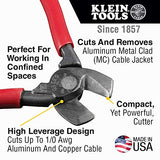 Klein Tools 63215 Cable Cutter, High-Leverage 6.5-Inch Compact, Forged From US Made Steel, Ideal for Cutting Aluminum and Copper Cable