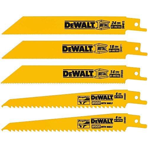 DEWALT Reciprocating Saw Blades, Metal/Woodcutting, 5-Piece Set (DW4857)