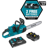 Makita XCU04PT1 (36V) LXT Lithium-Ion Brushless Cordless (5.0Ah) 18V X2 16" Chain Saw Kit with 4 Batteries, Teal